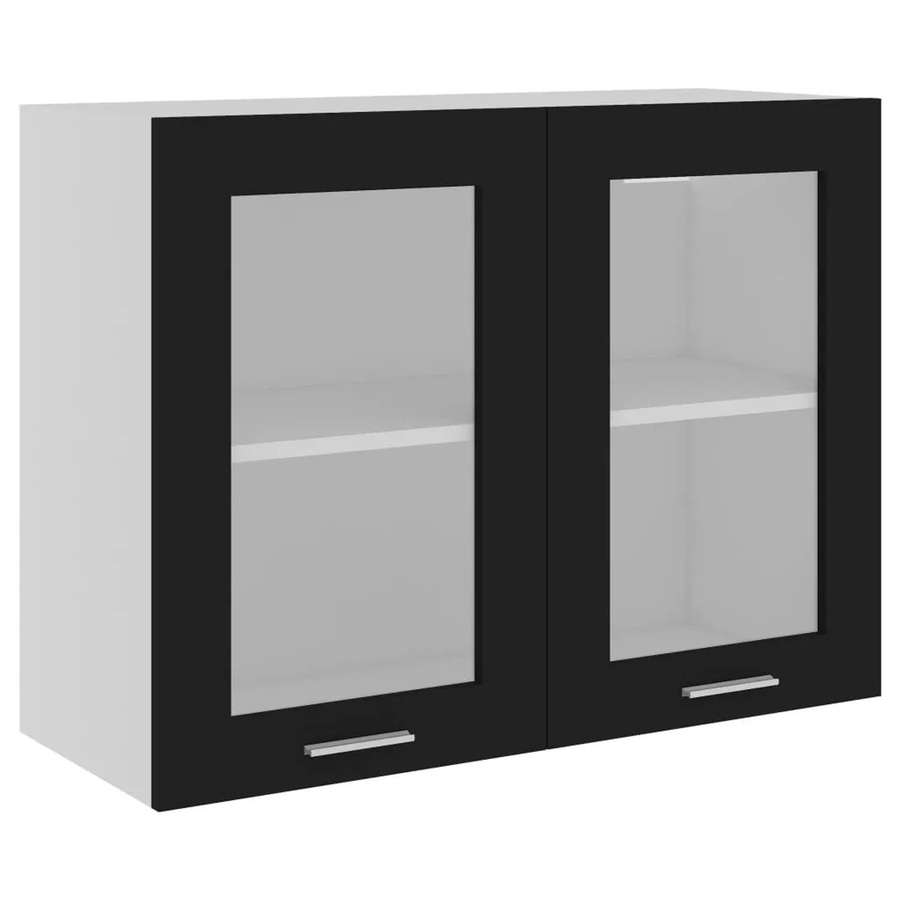 vidaXL Hängeglasschrank Schwarz mit Glastüren und Regalböden aus Holzwerkstoff, B/T/H: 80 x 31 x 60 cm - Bild 2
