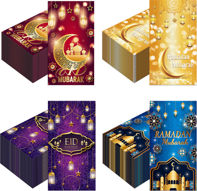 Ramadan Party Servietten aus Papier mit Mond und Sternen in Blau und Gold - Bild 1