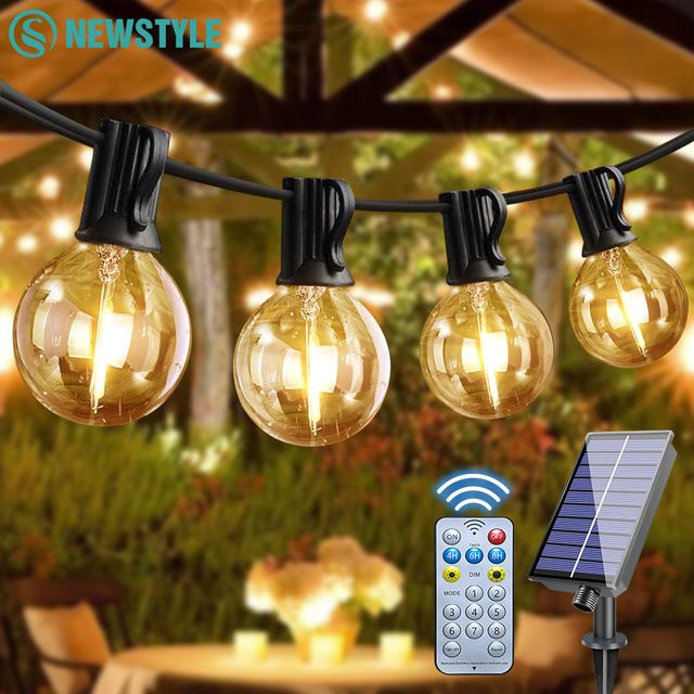 G40 Solar-Lichterkette für den Außenbereich mit warmweißen Globe-Glaskugeln, dimmbar und mit Fernbedienung, wasserdichte Dekoration für Garten und Balkon in Schwarz - Bild 1