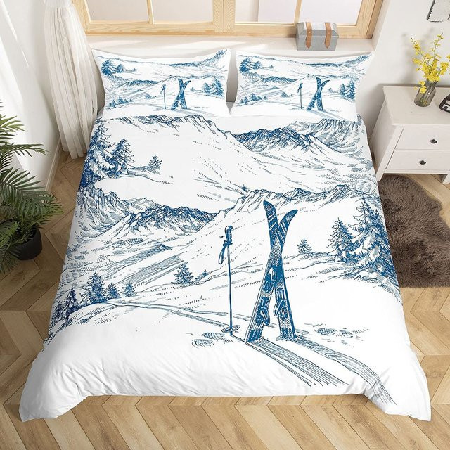 Binchi Outdoor Product Bettbezug Set Ski Sport Thema aus Mikrofaser für Kinder und Teenager, Farbe Blau, B/H: 210 x 210 cm - Bild 1