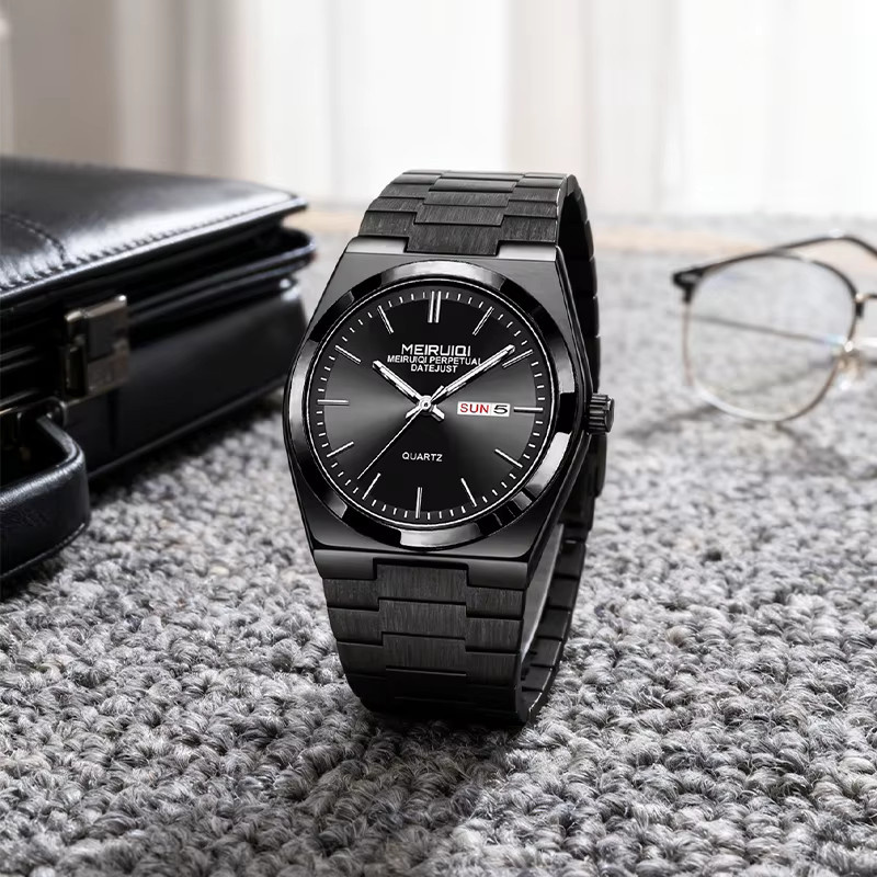 MEIRUIQI Armbanduhr Quarz, Edelstahl, Schwarz, Herren - Bild 4