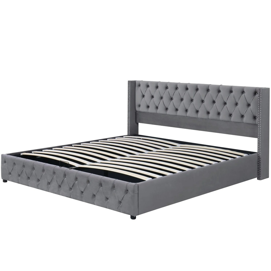 okwish Polsterbett im Chesterfield-Stil mit Kopfteil und Hydraulik-Lift in Grau, B/T/H: 180 x 200 x 104,5 cm - Bild 2