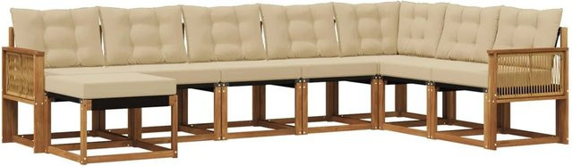vidaXL Outdoor-Sofagarnitur L-Form aus Akazienholz mit 8 Kissen in Beige und Natur - Bild 1