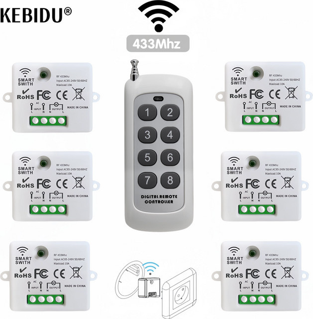 Kebidu Mini Wireless Smart Lichtschalter mit Fernbedienung 433 MHz RF Relais Empfänger 220 V in Weiß - Bild 1