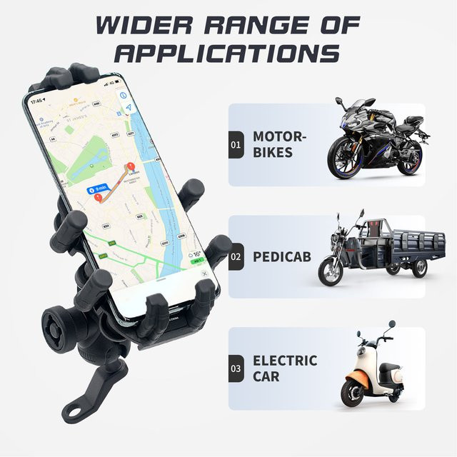 Motorrad-Telefonhalter aus Aluminiumlegierung und Nylon mit Sicherheitsschloss und Stoßdämpfung für ATV, Schwarz - Bild 1
