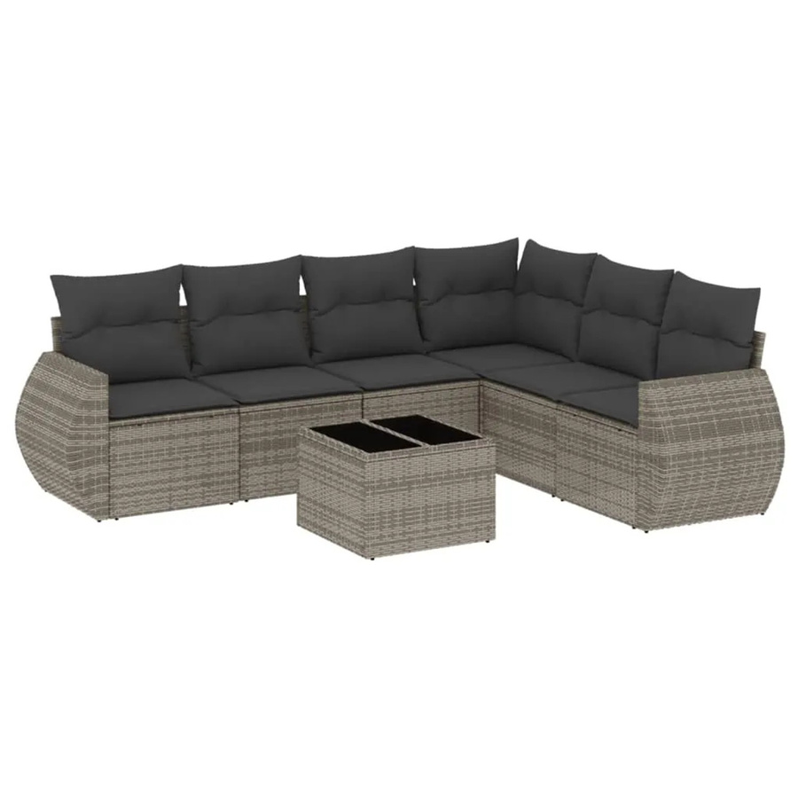 vidaXL 7-teilige Garten-Sofagarnitur aus Poly-Rattan in Grau mit Kissen aus Polyester und Gestell aus pulverbeschichtetem Stahl - Bild 2
