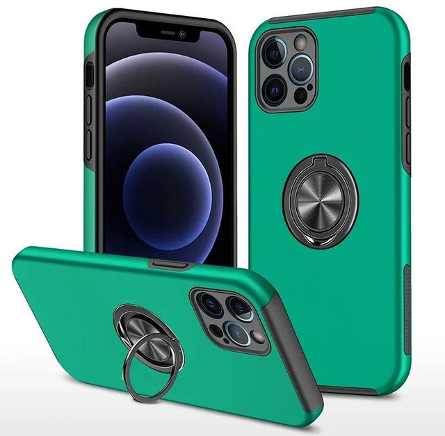 Stoßfeste Handyhülle mit magnetischem Ringhalter für Apple iPhone 11 12 13 14 15 16 Pro Max XS X XR 7 8 Plus aus Kunststoff in Grün - Bild 1