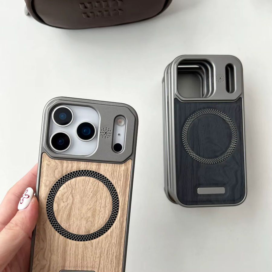 Xeber MagSafe Wireless Charging Case für iPhone 17 16 15 14 13 12 Pro Max mit Holzmaserung und Plating Bumper in Beige - Bild 5