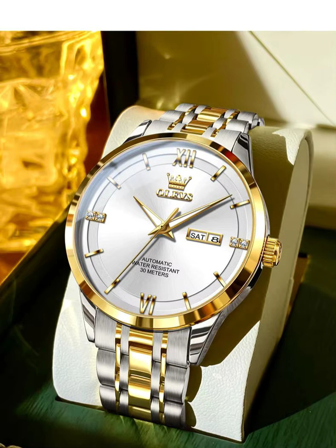 OLEVS Armbanduhr Automatik, Edelstahl, Bicolor, Gold, Herren - Bild 7