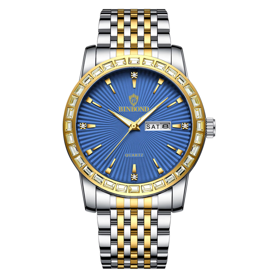 BINBOND Armbanduhr Quarz, Edelstahl, Bicolor, Blau, Herren - Bild 7