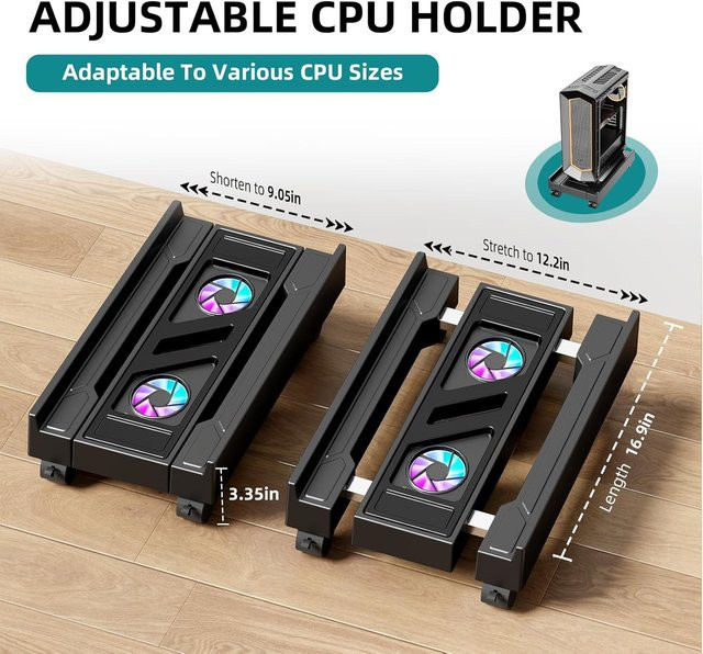 BEISHI Verstellbarer Computerturmständer mit Lüfter und 4 Rollen, Mobiler CPU-Halter und PC-Bodenwagen in Schwarz, Grau oder Transparent - Bild 1