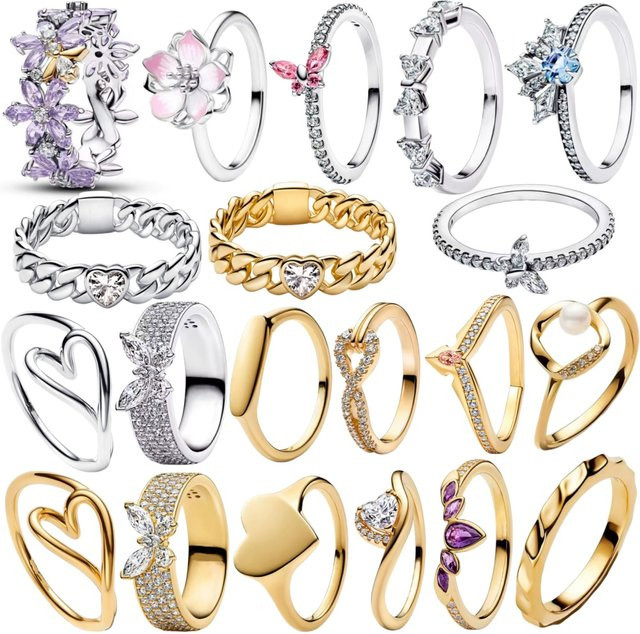 Potdemiel Ring 925 Silber, Herz, Schmetterling, Blumen, Damen - Bild 1