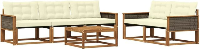 vidaXL Outdoor-Sofagarnitur aus massivem Akazienholz mit Textilene und Kissen in Beige und Natur - Bild 1