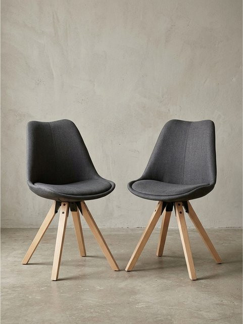 2er Set Esszimmerstühle KADIMA DESIGN im Retro-Design mit Stoffbezug und Holzgestell, Anthrazit, B: 49 cm, T: 52 cm, H: 87 cm - Bild 1