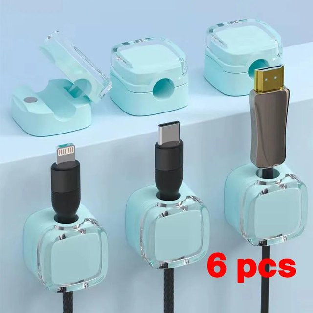 6er Set Magnetischer Kabelorganisator von Love Home Garden, Verstellbare Kabelklemmen und Kordelhalter für das Untertisch-Kabelmanagement, Blau - Bild 1