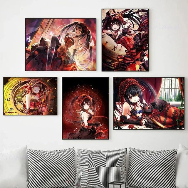 Potdemiel Leinwandgemälde Tokisaki Kurumi Date A Live Japanischer Anime Wandkunst als klassische Rolle in Mehrfarbig - Bild 1