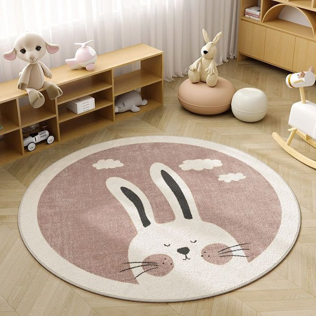 VIKAMA Rundes Tier-Cartoon Bodenmatten-Set aus Kaschmirimitat, rutschfest und verschleißfest für dein Schlafzimmer oder Kinderzimmer, Durchmesser: 80 cm - Bild 1