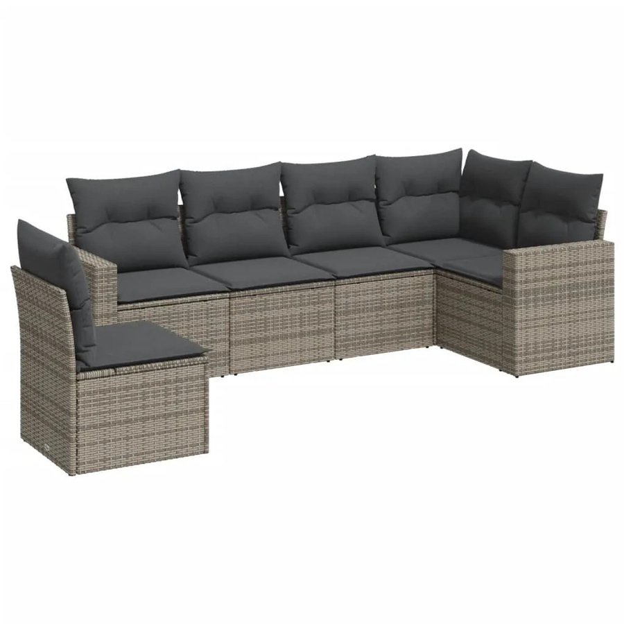 vidaXL 6-teilige Garten-Sofagarnitur in L-Form aus grauem Poly-Rattan mit Sitzkissen und Stauraum - Bild 2