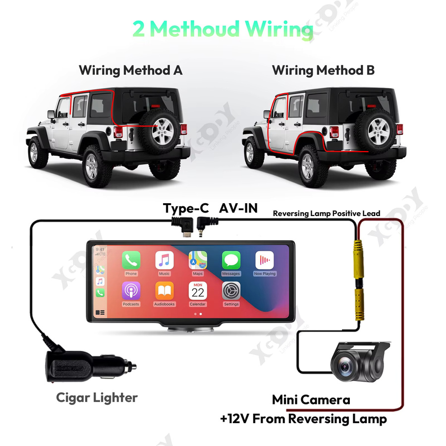 ESSGOO 10,26 Zoll Dashcam mit 1080P Full HD, kabelloses Apple CarPlay und Android Auto, Dual-Objektiv Videorekorder mit WIFI und Bluetooth, Schwarz - Bild 5