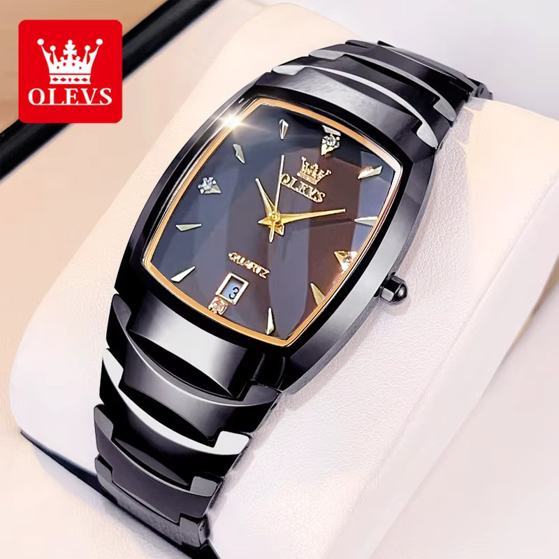 OLEVS Armbanduhr Tonneau, Quarz, Edelstahl, Schwarz, Herren - Bild 2