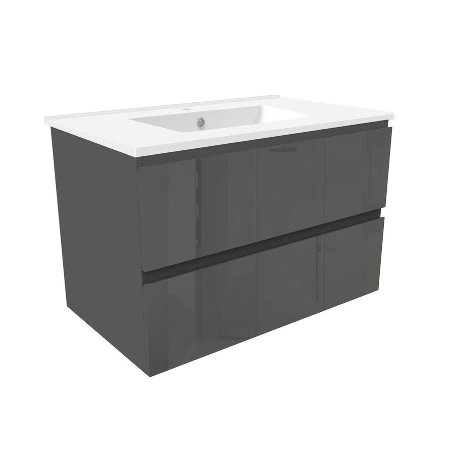 Duschparadies Waschtisch Zwenia 2-teilig aus Keramik und MDF in Anthrazit Hochglanz B: 79,0 cm, T: 44,5 cm, H: 52,0 cm - Bild 2