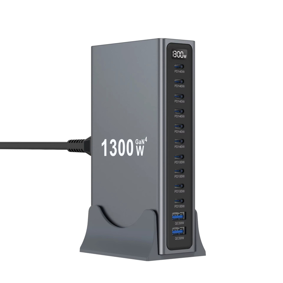 1300W GaN Schnellladegerät mit 12 USB-Ports und PD3.1 USB Typ C Desktop-Ladestation für Handys und Tablets - Bild 2