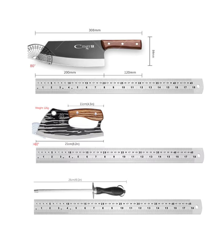 WXCOO 1-3-teiliges professionelles Kochmesser-Set aus Edelstahl mit Fleischbeil und Schneidemesser - Bild 4