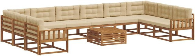vidaXL Outdoor-Sofagarnitur aus Akazienholz mit 11-teiligem Set und Kissen in Natur und Beige - Bild 1