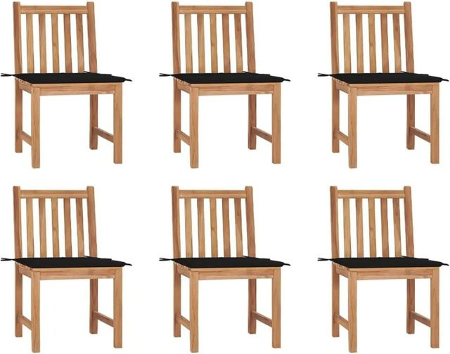 vidaXL Gartenstuhl-Set 6er Set aus Teak Massivholz mit Kissen in Braun und Schwarz - Bild 1