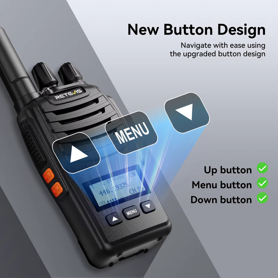 Retevis H777D Walkie-Talkie PMR446 Tragbares Lizenzfreies Funkgerät mit LCD-Display und USB-C-Anschluss in Schwarz - Bild 4