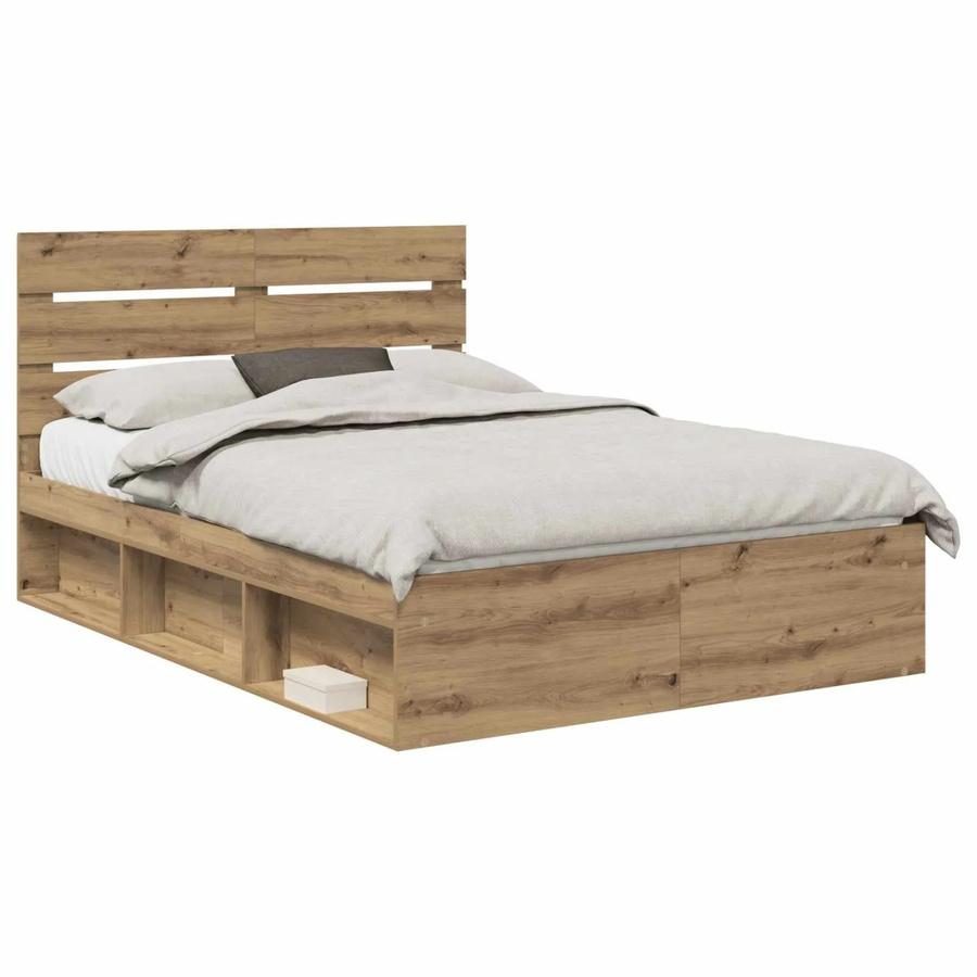 vidaXL Bettrahmen mit Kopfteil Artisan-Eiche in Braun, B/T/H: 140 x 190 x 143 cm - Bild 2