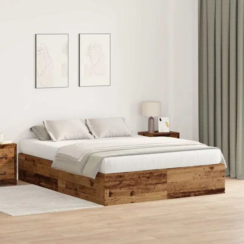 vidaXL Bettgestell aus Holzwerkstoff in Braun im Landhausstil, B/T/H: 190 x 135 x 31.5 cm - Bild 1