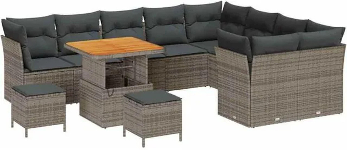 Modernes Loungemöbel Garten-Sofa-Set aus Polyrattan und Stahl, 11-teilig, grau, vidaXL - Bild 1