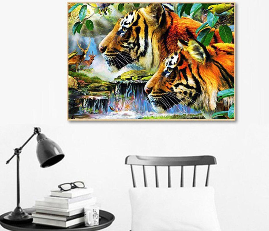 FIYO Diamond Painting Set mit Tiger Motiv, Mehrfarbiges Tierprint Wandbild auf Leinwand, B/H: 20 x 30 cm - Bild 1