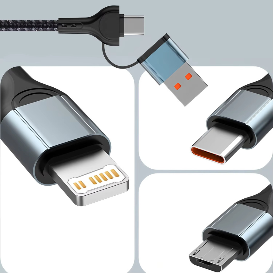 BESY 3-in-1 USB-C und Micro-USB Ladekabel mit 240W Leistung, Länge: 1,2 m, Farbe: Schwarz - Bild 4