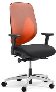 Giroflex Bürostuhl 353 mit Armlehnen, Auto-Synchronmechanik, Muldensitz und 3D-Netz-Rückenlehne in Orange, Schwarz und Alusilber - Bild 1