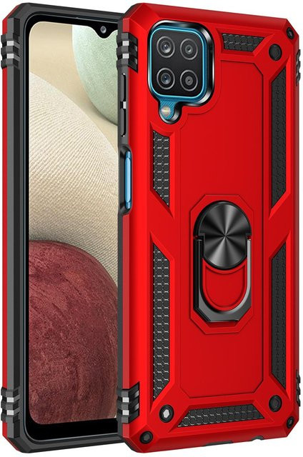 Stoßfeste Ringhalter-Hülle für Samsung Galaxy A12, M12 und F12 in Rot - Bild 1