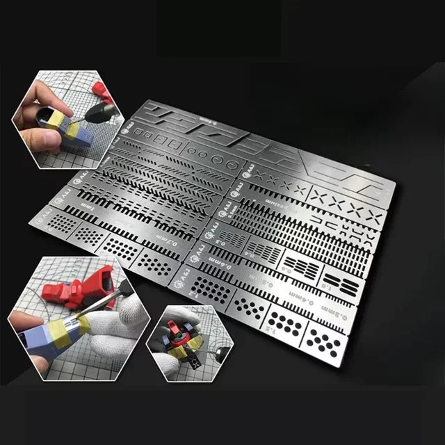 13-in-1 Präzisions-Schnitzlineal aus Metall als Bohrloch-Detailer und Schreiblinien-Schablone für DIY-Modellbau und Hobby-Projekte - Bild 1