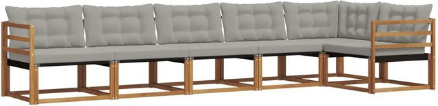 vidaXL Outdoor-Sofagarnitur 6-teilig L-Form aus Akazienholz in Braun und Hellgrau mit Kissen und Textilene-Bezug - Bild 1