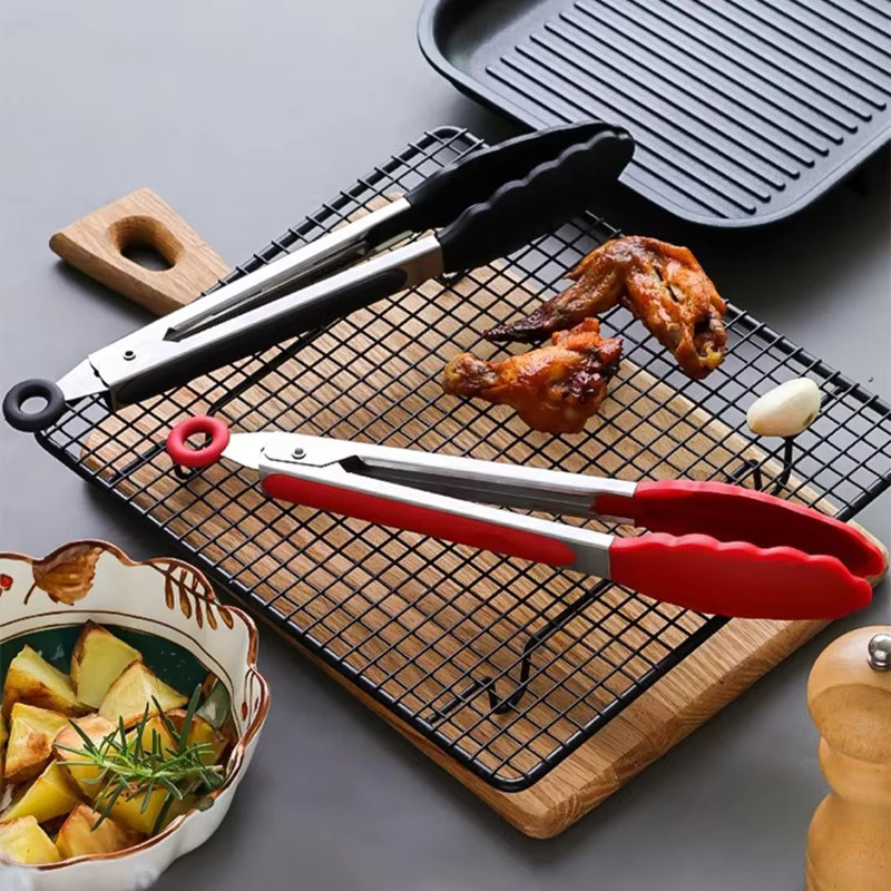 Venlohome Grillzange aus Edelstahl und Silikon, hitzebeständig und rutschfest, Schwarz oder Rot - Bild 5