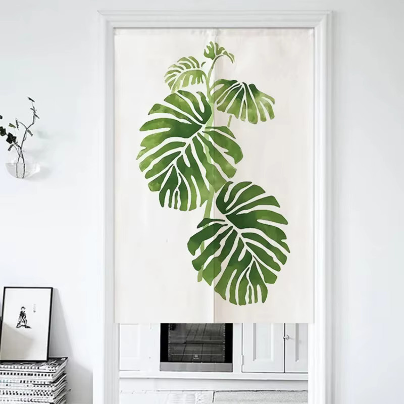 VIKAMA Vorhang mit nordischem botanischem Blattmuster in Weiß, halbtransparenter Raumteiler für Wohnzimmer, Schlafzimmer und Küche, Breite: 90 cm, Höhe: 65 cm - Bild 1