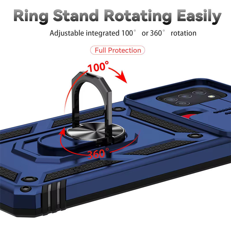 Magnetische Schutzhülle für Samsung Galaxy A21s mit Ring-Ständer und Kameraschutz in Rot oder Blau - Bild 4