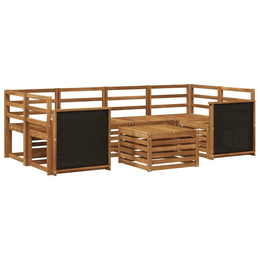 vidaXL Outdoor-Sofagarnitur aus Akazien-Massivholz in U-Form mit 7 Teilen, Farbe Braun und Beige inklusive Kissen und Couchtisch - Bild 2