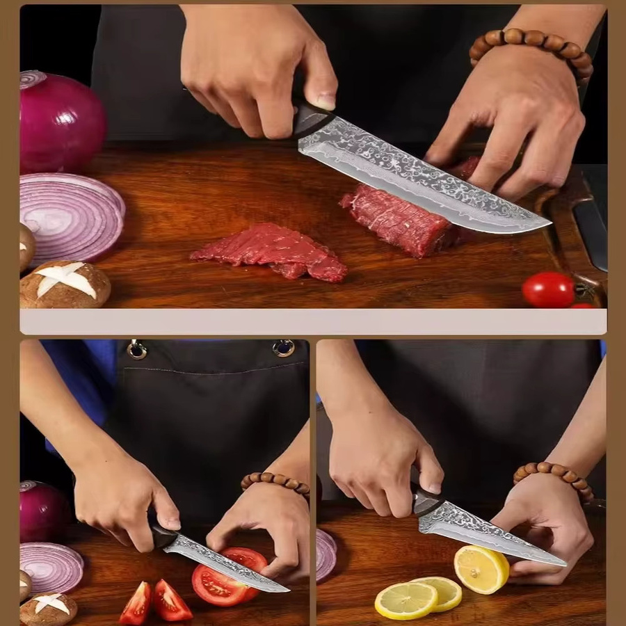 PLYS Damaststahl-Knochenschneidemesser Set aus geschmiedetem Hochkohlenstoffstahl mit Holzgriff für Fleisch und Fisch - Bild 4