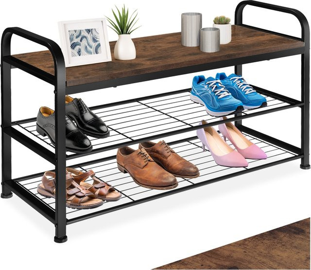 tectake Schuhregal Southampton Industrial Style aus Holz und Stahl, Farbe Dunkelbraun, B/T/H: 91 x 36 x 55 cm - Bild 1