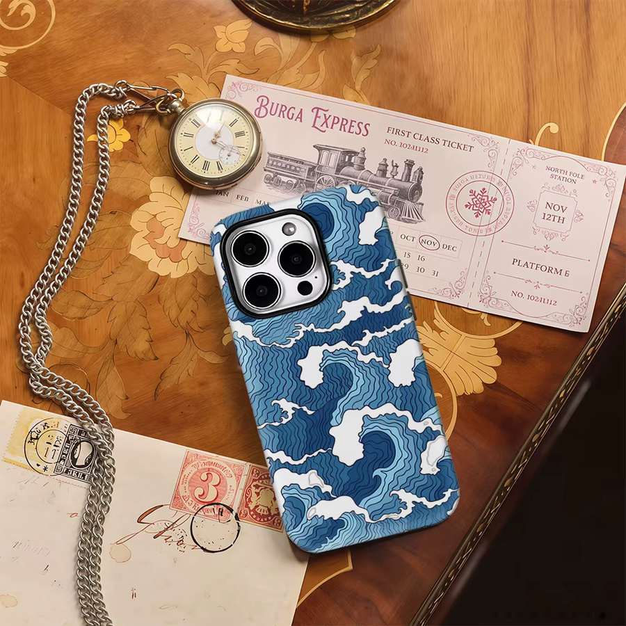 Potdemiel Handyhülle mit blauem Ozeanwellen-Design für iPhone 11 bis iPhone 18 Pro Max Plus, doppelschichtiger Rückseitenschutz - Bild 4