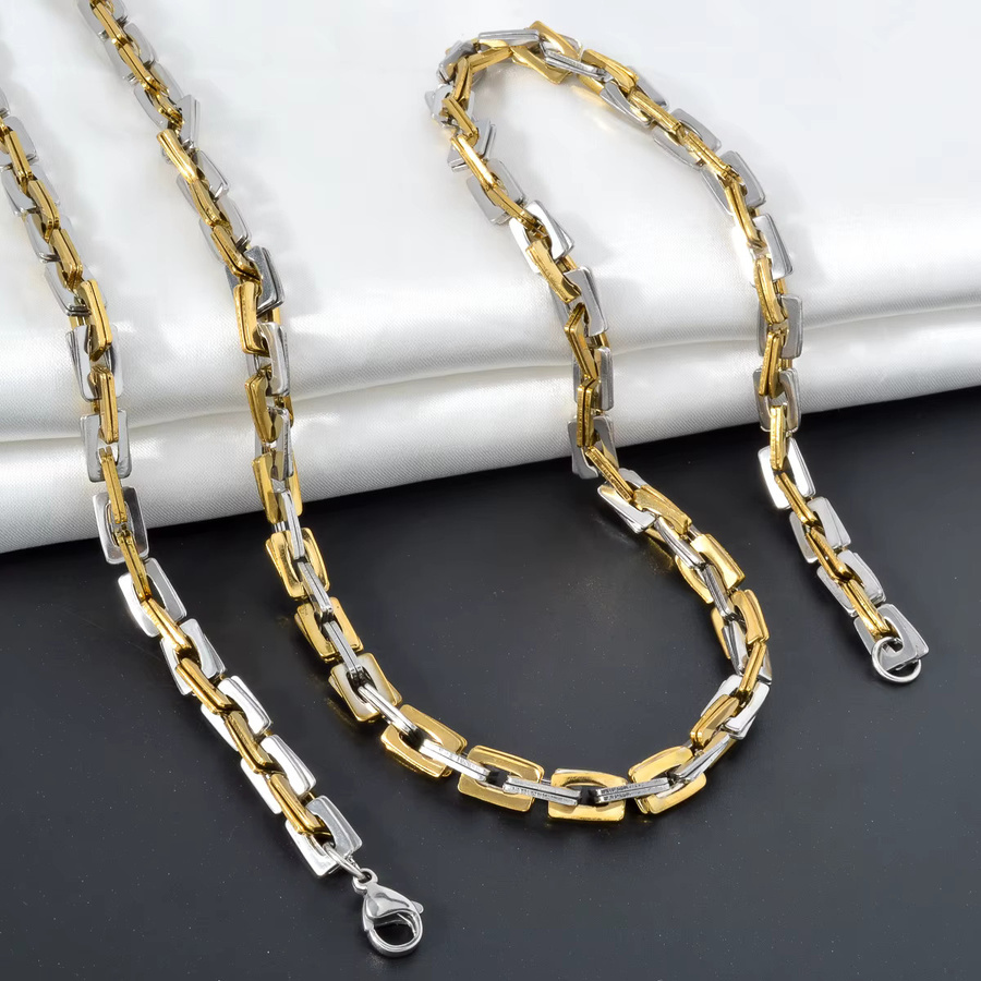 Halskette Edelstahl, Bicolor, Silber und Gold Farbe, Unisex - Bild 4