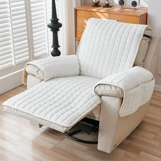 Bestbags 1-Sitzer-Sofabezug aus weichem Flanell in Weiß Kariert, rutschfest, Breite: 53 cm, Länge: 190 cm - Bild 1