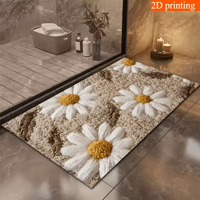 VIKAMA Daisy Fußmatte mit floralem Blumenmotiv aus Polyester, rechteckig, B/T: 60 x 40 cm - Bild 2