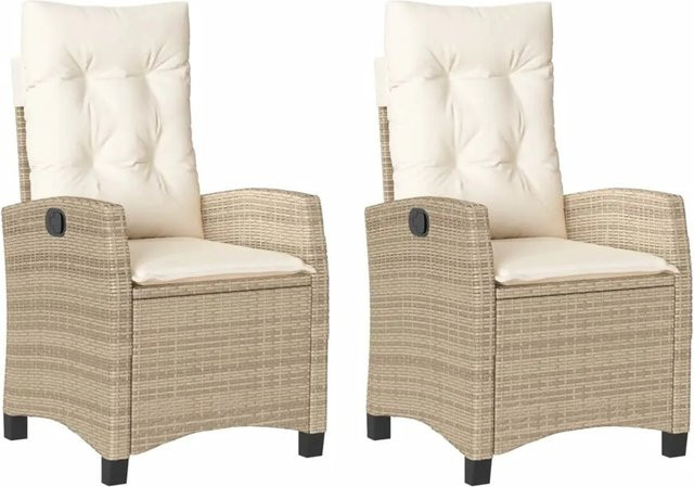 vidaXL Gartensessel Set aus 2 Stück in Beige mit Kissen aus Poly Rattan und pulverbeschichtetem Stahlrahmen - Bild 1